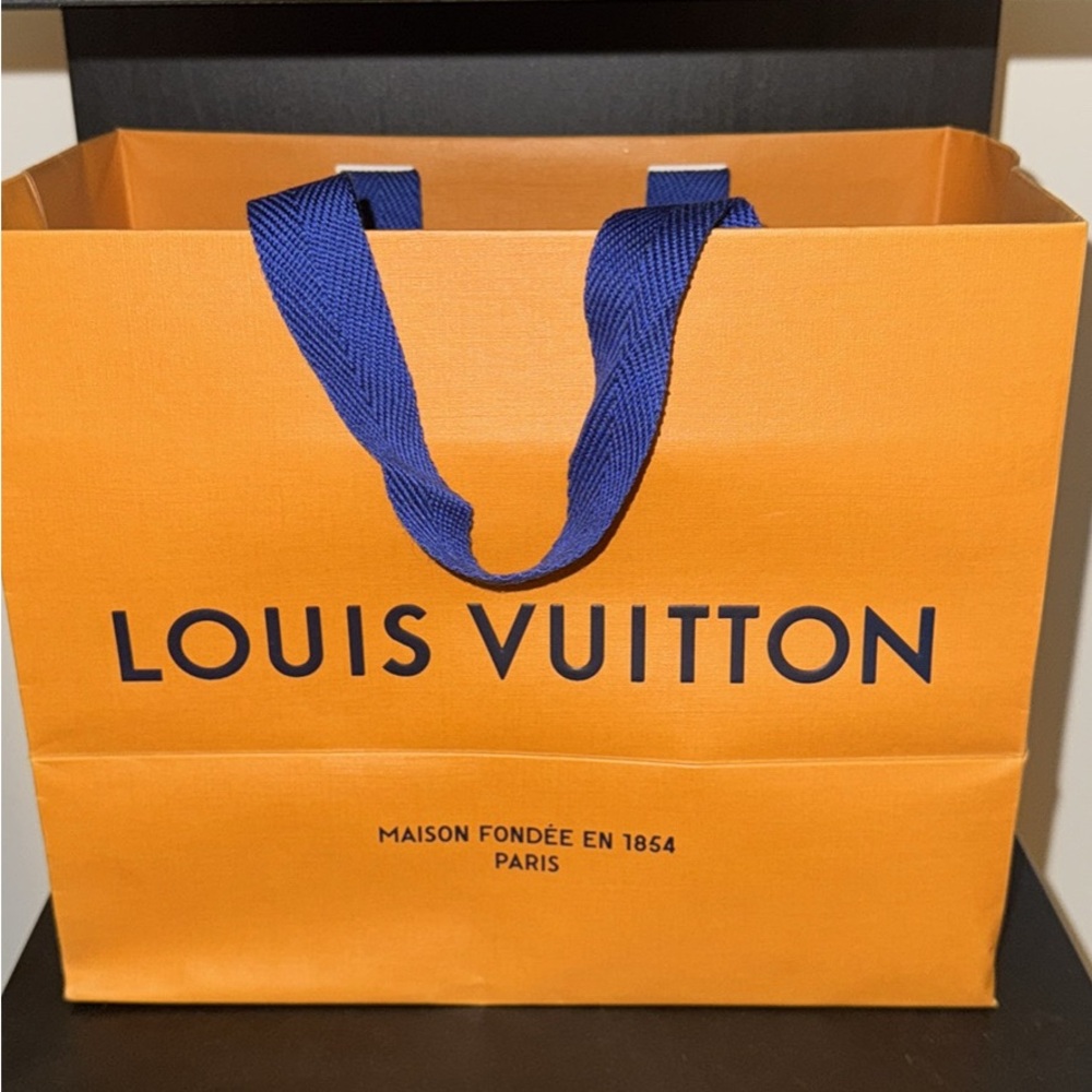 Louis Vuitton Orange Shopping Bag with Blue Handles